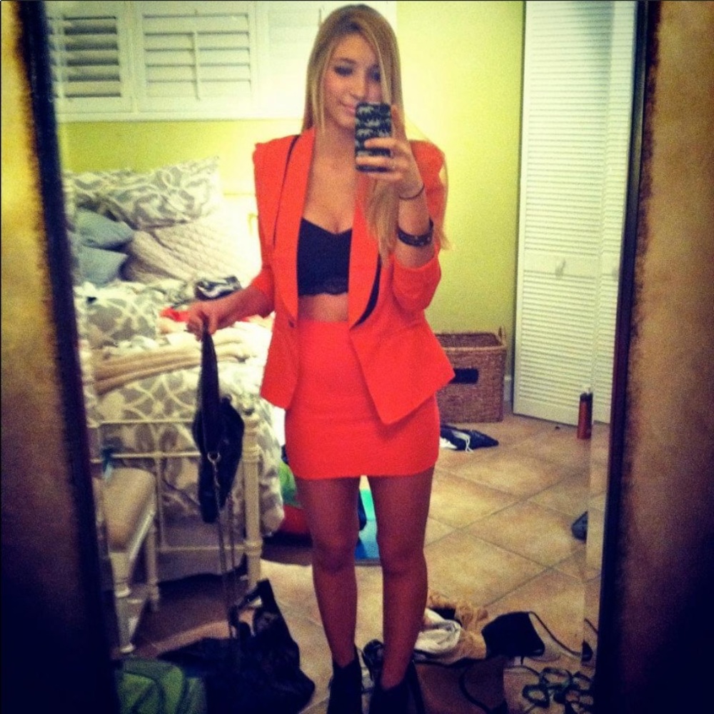 Lush Salmon Pink Blazer with black detailing